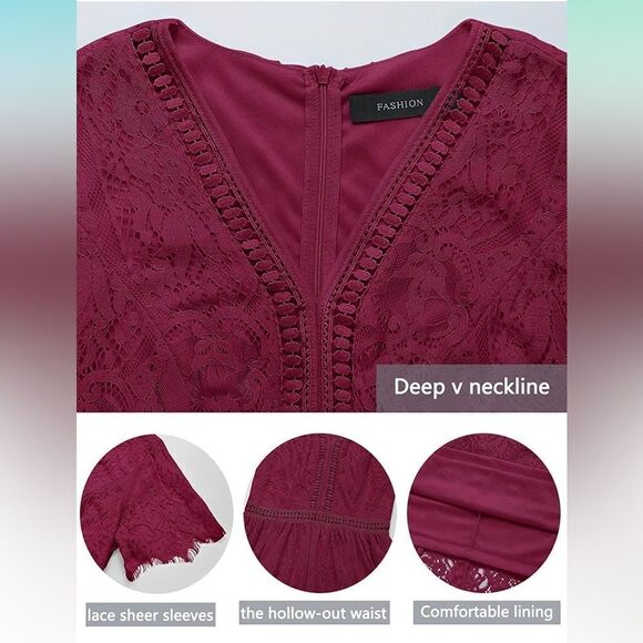 NEW Floral Lace Wedding Dress Bridesmaid Cocktail Maxi M 8/10 - Picture 5 of 9